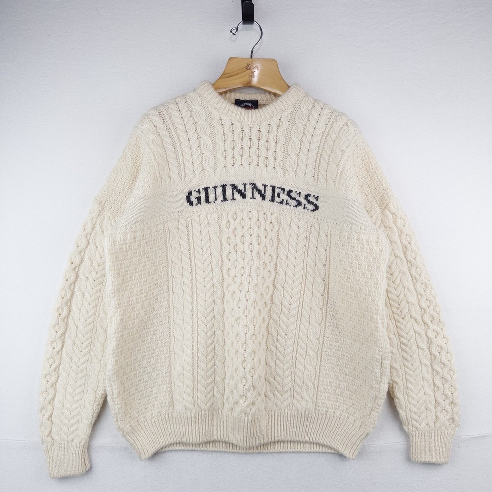 Official Guinness Aran Cable Knit Wool Fisherman Sweater Men's 2XL Made Ireland